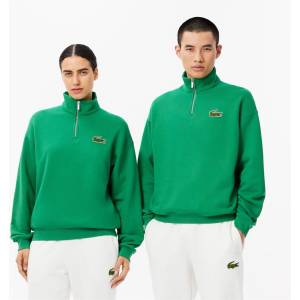 Lacoste Блуза Lacoste Loose Fit Zip Neck Badge Accent Sweatshirt - Green