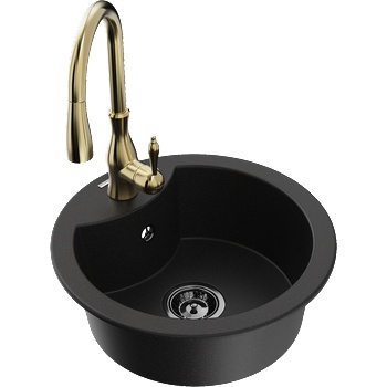 Mexen Diego Гранитна кухненска мивка с 1 отделение и кухненски смесител Savita, черен - 6512-77-672601-50-B (6512-77-672601-50-B)