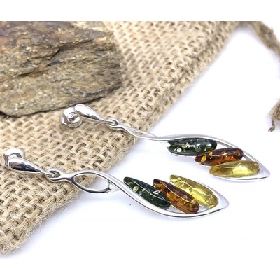 Jan Kos jewellery stříbrné náušnice s jantarem 12125437