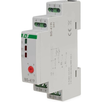 BIS-419-LED/24 - Sekvenčné impulzné relé so 4 funkciami, 24V, 16A (160A/20ms), 2x NO