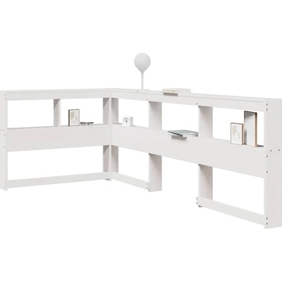 vidaXL Табла за книги с L-образна, бяла, 75 см, масивно дърво бор (859293)