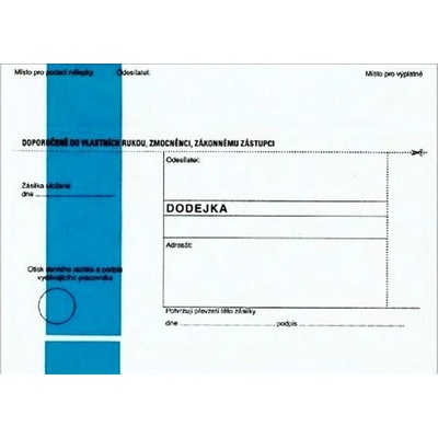 Obálka B6, 125x176 mm, dodejka, samopropisovací, bez poučení, modrý pruh, recyklovaná, 1 000 ks