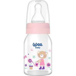 Wee Baby Стъклено шише Wee Baby Classic - 125 ml, розово с коте (877) - ozone