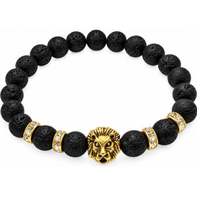 Solla Leo Fortis pánsky náramok z lávových kamienkov zlato-čierny CH-M-NR10