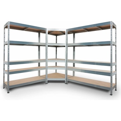 Majster Regál CORNER PACK - zložený z 1x 180x120x45 cm, 1x 180x150x45 cm a rohovým regálom 180x90x45x64,5 cm, 5 políc, 250 kg, zinok