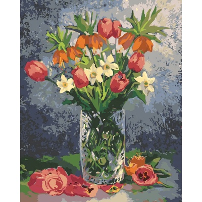 zuty Malování Podle Čísel Tulipány A Další Jarní Květiny Ve Váze 80 x 100 Cm Plátno Rám