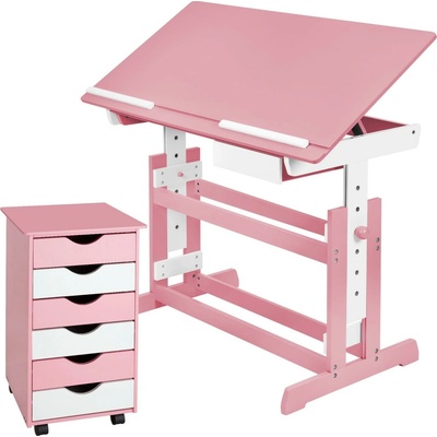 Tectake 401240 psací stůl s pojízdným kontejnerem růžový
