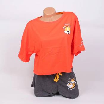 Image 1 of Лятна пижама в оранжево и тъмносиво с картинка