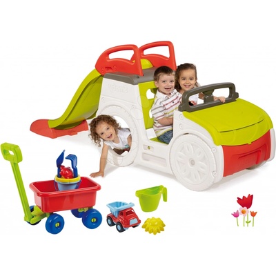 Smoby 840200-17 set preliezačka Adventure Car so šmykľavkou a vozík na ťahanie s vedro setom