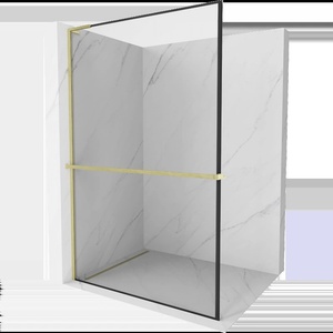 Mexen Kioto+ L стена за душ със стелаж Walk-in 90 x 200 см, черна рамка, златно четкано - 800-090-123-55-70 (800-090-123-55-70)