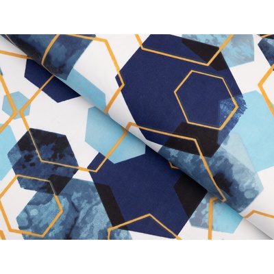 Bavlnená látka/plátno Sandra SA-574 Modré hexagóny na bielom - šírka 160 cm