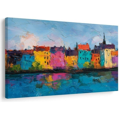 Obraz pestrobarevné domy u řeky - 60x40