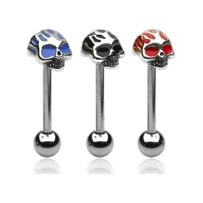 Šperky eshop piercing do jazyka Flaming skull W41.30 červená
