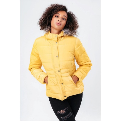 Hype Яке Hype Women's Fur Trim Insulated Compact Fit Short Puffer Jacket - Mustard