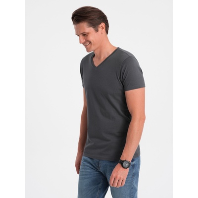 Ombre Clothing Тъмно сива мъжка основна тениска с V-образно деколте Ombre Clothing Ombre Clothing | Siv | МЪЖЕ | S