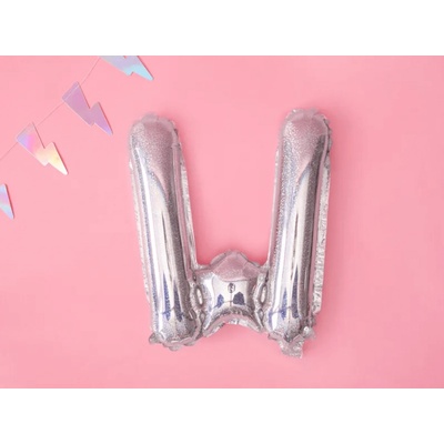 PartyDeco Fóliový balónek Mini Písmeno W 35 cm holografický