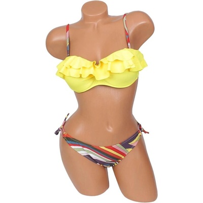 Дамски бански две части в жълто и цветен принт