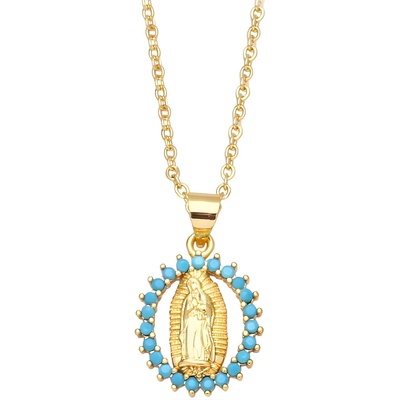 HARAHU Колие Медальон Дева Мария - Златна / Синя kp38854 (38854)