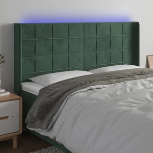 vidaXL LED горна табла за легло, тъмнозелена, 183x16x118/128см, кадифе (3124111)