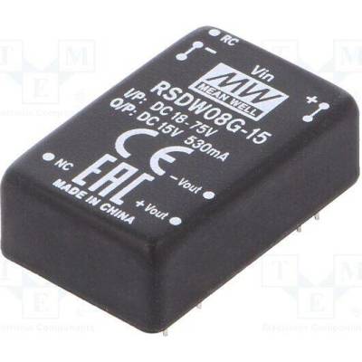 MEAN WELL RSDW08G-15 Měnič: DC/DC; 8W; Uvst: 18÷75VDC; Uvýst: 15VDC; Ivýst: 0÷530mA; DIP24