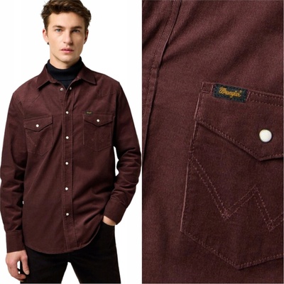 Wrangler Western Cord pánska bavlnená košeľa z menčestru mahogany