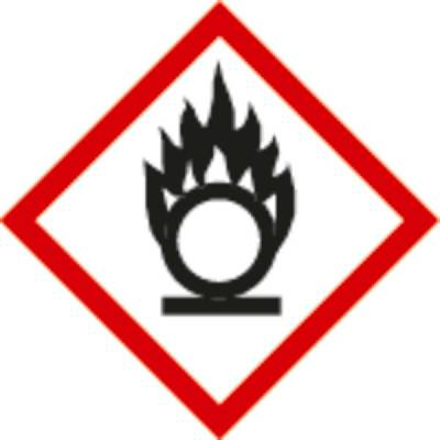 Chemický symbol nebezpečí GHS 03, oxidační látky, samolepicí fólie, 52 x 52 mm, BJ = 10 x 6 ks