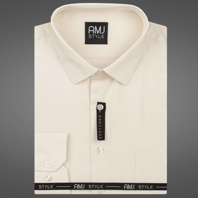 AMJ pánská košile dlouhý rukáv slim fit VDS002 smetanová s vytkávaným vzorem