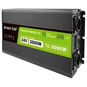 Green Cell Инвертор green cell, 24/220v, dc/ac, 3000w/6000w, чиста синусоида (gc-inv-24v-3000w-p3000lcd) - xtreme