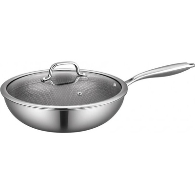Swiss Haus Уок тиган Swiss Haus SH-ZGW28, 28x9 см, 4 л, Sapphire-керамично покритие, Стъклен капак, Фурна до 260C, Индукция, Сребрист (SH-ZGW28)