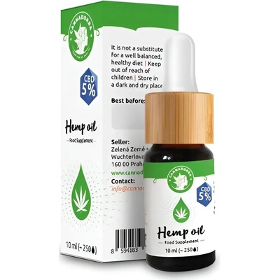 Cannadorra CBD olej, 5 % CBD, bez THC, so širokým spektrom, 10 ml