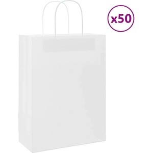 vidaXL Хартиени торбички 50 бр с дръжки бели 32x22x28 см (4101604)