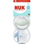 Nuk Perfect Match биберон залъгалка, силикон 0-6 мес. , 2 бр. Mommy Feel, зелена/синя + кутийка за съхранение и стерилизация в микровълнова (10175336)