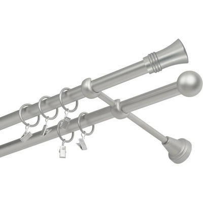 OK-GarnýžeCZ Garnýž kovová dvouřadá 19mm Capri satina 130 cm do stěny / kroužky s žabkou