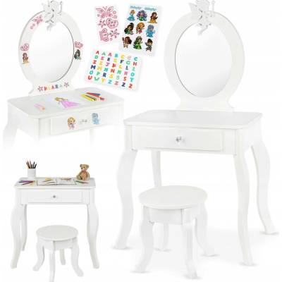 Kinderplay GS3310 Dřevěný toaletní stolek pro děti se zrcadlem a stoličkou