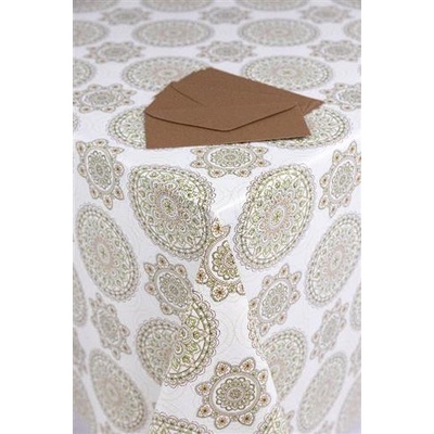 Ubrus PVC 3673872 metráž, návin 20 m x 140 cm, ornamenty šedo-zelené, IMPOL TRADE