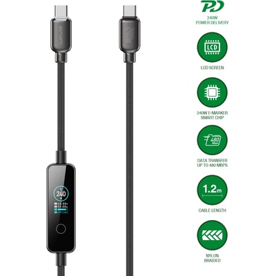 4smarts Кабел с бързо зареждане за устройства с USB-C порт (120 см) - 4smarts ScreenCord USB-C to USB-C Cable 240W (черен) (543240)