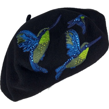 Willi dámský baret s výšivkou kolibříků W-0035/161 modrý