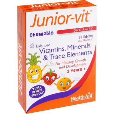 HEALTHAID Мултивитамини за деца , дъвчащи 2г+ , Health Aid Junior-Vit Children' s 30 Chewable Tabs Multivitamin