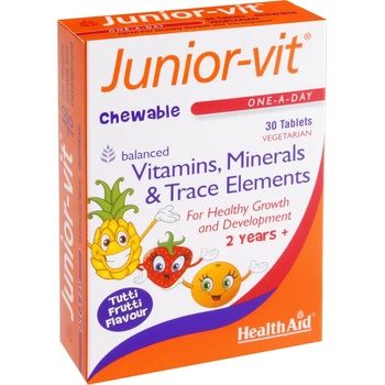 HEALTHAID Мултивитамини за деца , дъвчащи 2г+ , Health Aid Junior-Vit Children' s 30 Chewable Tabs Multivitamin