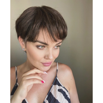 Pixie paruka z pravých a umělých vlasů Coralie tmavě hnědá – Hledejceny.cz