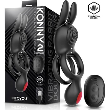 InToYou Konny Vibrating Rabbit Double Cockring with Remote Black