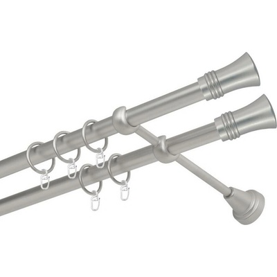 OK-GarnýžeCZ Garnýž kovová dvouřadá 19mm Capri double satina 100 cm do stěny / kroužky s háčkem