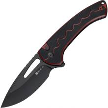 Sencut Squiggy Burgundy Black G10 Handle Black 9Cr18MoV Blade Button Lock S24082A-3