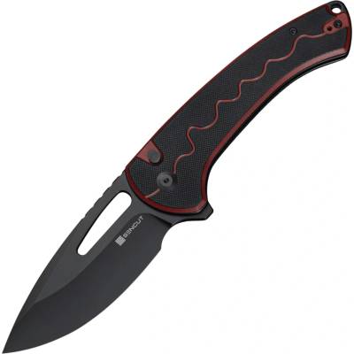 Sencut Squiggy Burgundy Black G10 Handle Black 9Cr18MoV Blade Button Lock S24082A-3