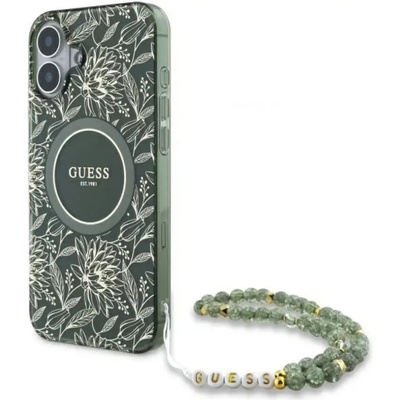 GUESS IML Flowers Allover Electro With Pearl Strap MagSafe калъф за iPhone 16 - зелен (3666339299606)