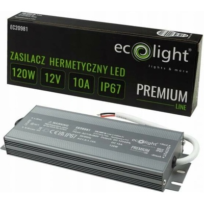 Ecolight Vodotěsný napájecí zdroj pro LED pásky 120W 12V 10A IP67 Premium