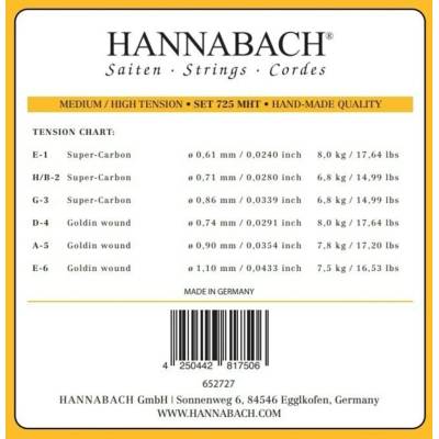 Hannabach série 725 Medium / High Tension Goldin 3-tá Diskant