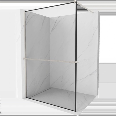 Mexen Kioto+ душ кабина със стена Walk-in 140 x 200 cm, черна рамка, четкан никел - 800-140-121-97-70 (800-140-121-97-70)