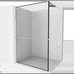 Mexen Kioto+ душ кабина със стена Walk-in 140 x 200 cm, черна рамка, четкан никел - 800-140-121-97-70 (800-140-121-97-70)