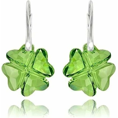 Swarovski Elements Clover krystal 23 mm Stříbrné náušnice visací zelený čtyřlístek 31262.1